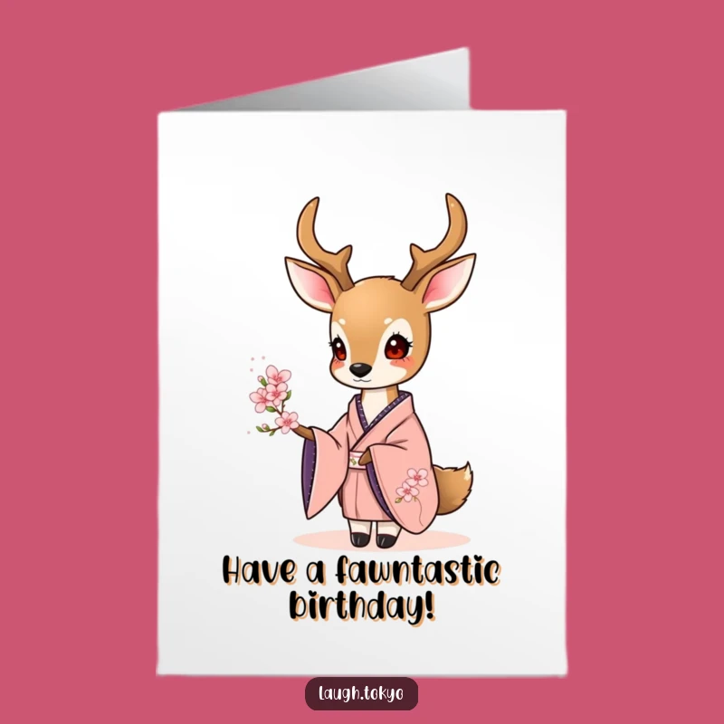 Free Printable Birthday Card: Deer Kimono Cherry Blossom for Gentle Wishes