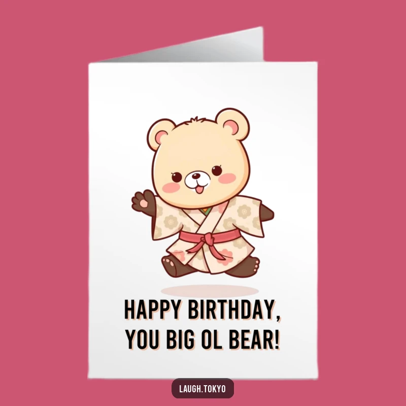 Free Printable Birthday Card: Bear Cub Kimono Hop for a Joyful Birthday