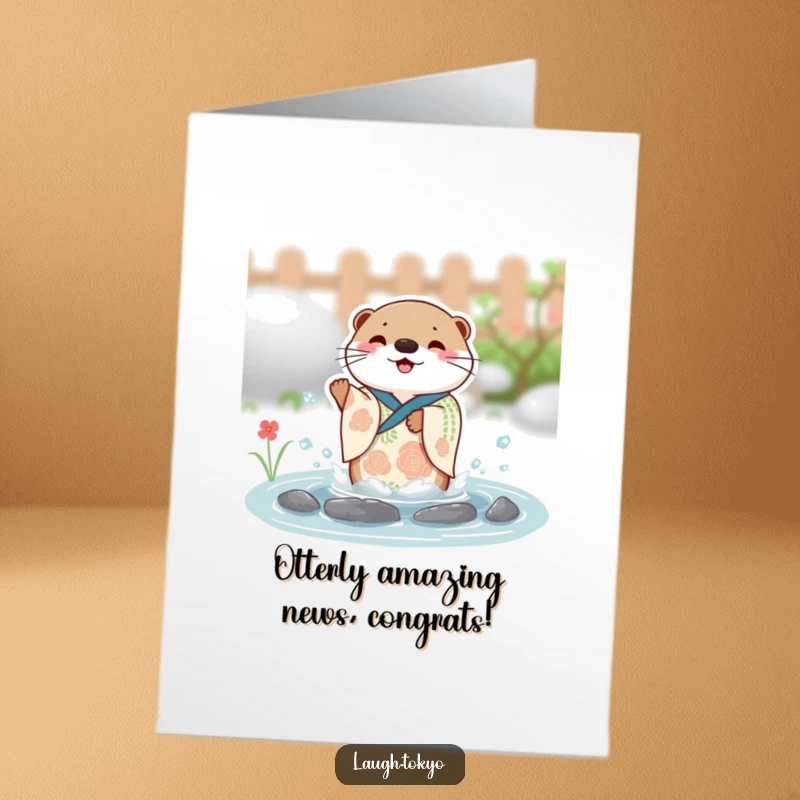 Funny Free Printable Congrats Card: Happy otter in kimono joyfully splashing in water.