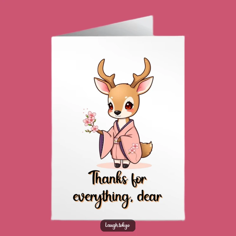 Free Printable Thank You Card: Deer Kimono Blossom Expressing Sweet Thanks
